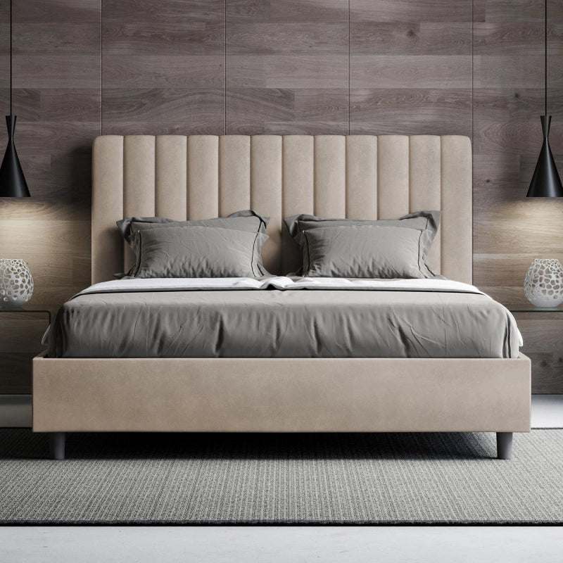 Letto imbottito Matrimoniale francese 140x190 cm Agueda - Con rete,Microfibra,Sabbia