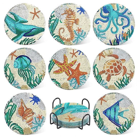 8 pezzi di Diamond Art sottosterelle con supporto Arte e manualità per adulti Kit di pittura con diamanti per DIY Sottosterelle con vita marina per la manualità