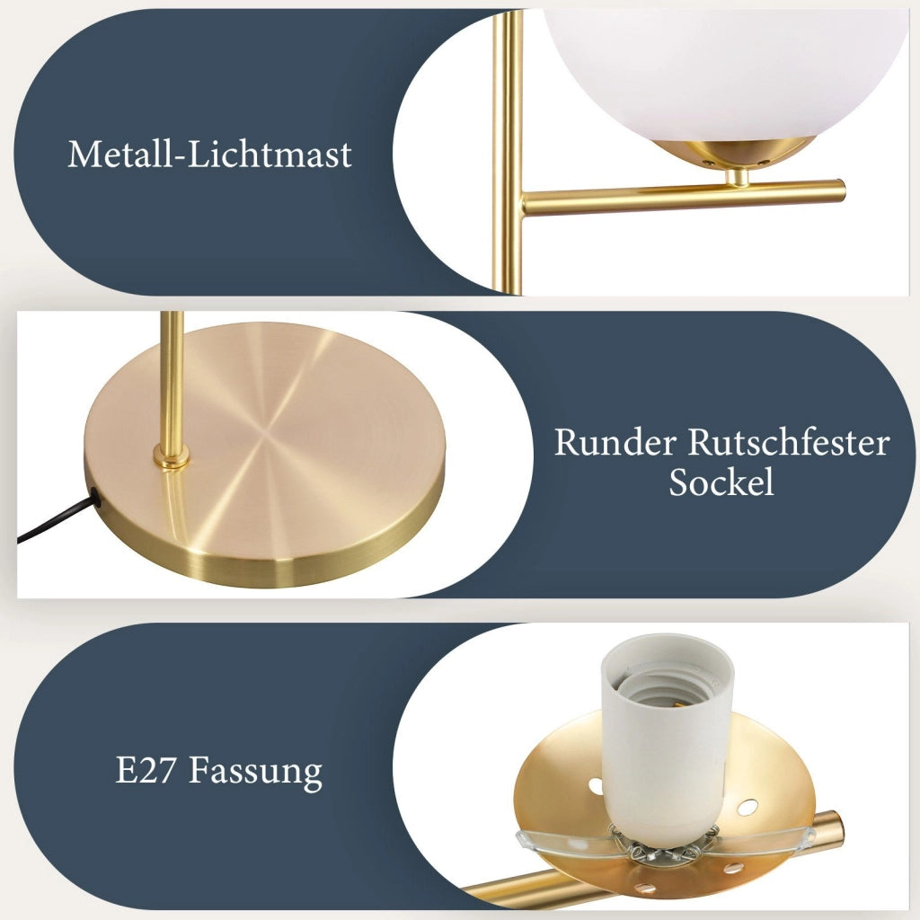 ZMH Lampada da terra per soggiorno 1 fiamma Oro E27 Globo in vetro bianco con finitura metallica industriale