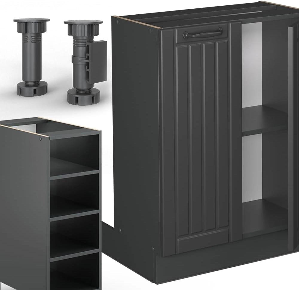 isola cucina Fame-Line, Grigio scuro, 90 cm senza piano di lavoro, adatto per l'espansione con moduli aggiuntivi compatibili