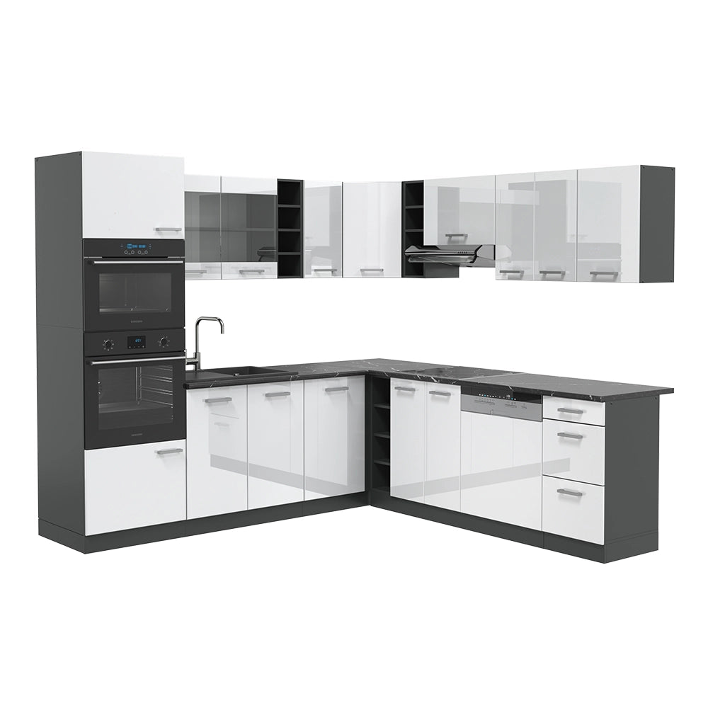 Vicco Cucina angolare completa Bianco lucido/antracite 237 x 247 cm , PL Antracite