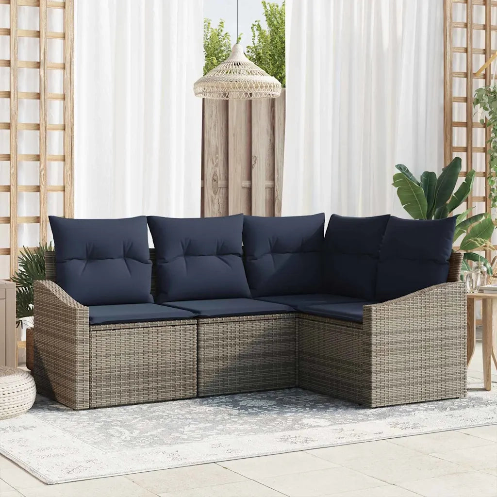 Set Divano da Giardino 4 pz | Set Salotto da Giardino Grigio e Blu Navy polyrattan