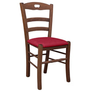 Sedia legno Loris noce scuro con seduta imbottita ecopelle rosso