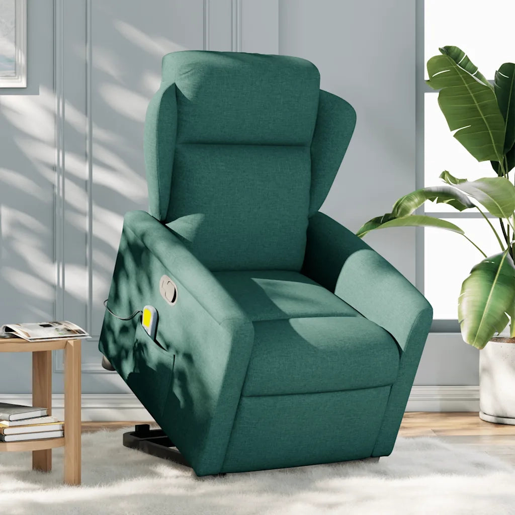 Poltrona Alzapersona Massaggiante Verde Scuro in Tessuto 3303150