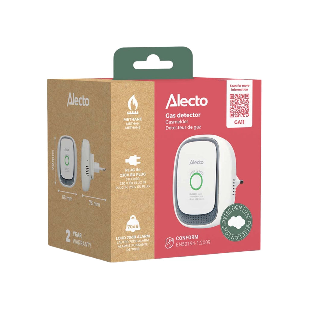 Rilevatore di Gas Metano a Presa con Allarme Sonoro 70 dB Certificato EN50194 Bianco / Grigio Alecto