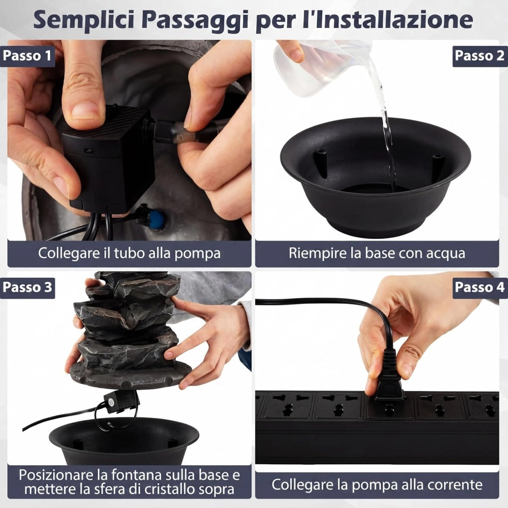 Fontana Zen da Interno, Fontana da Tavolo a Cascata con Luce LED, Pompa Silenziosa e Velocità dell'Acqua Regolabile, Fontanella Decorativa per Soggiorno, Ufficio e Camera da Letto (Modello 1)