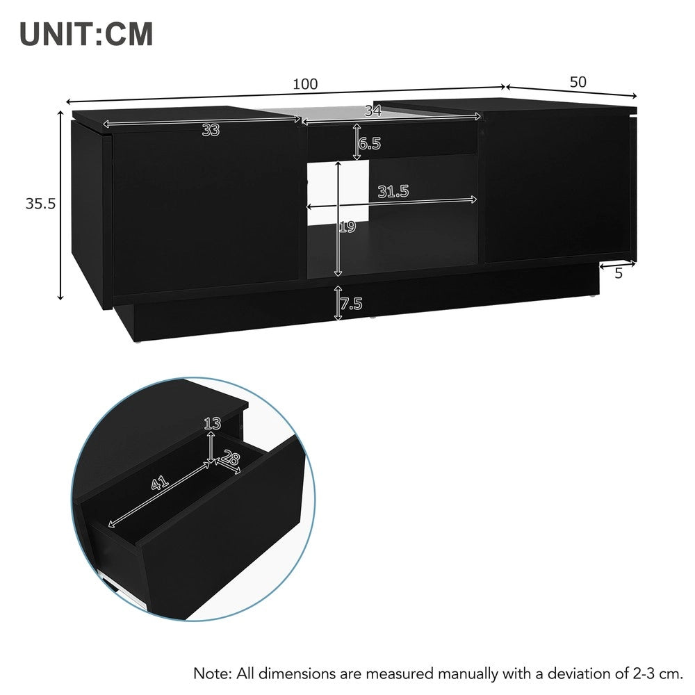 Tavolino da Caff¨¨ con LED, Vetro, 2 Cassetti ¨C MINIMAL ¨C Nero 100x50x35