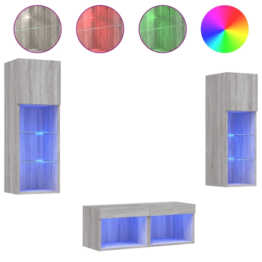 Mobili TV a Muro 4pz con Luci LED Grigio Sonoma 3216581