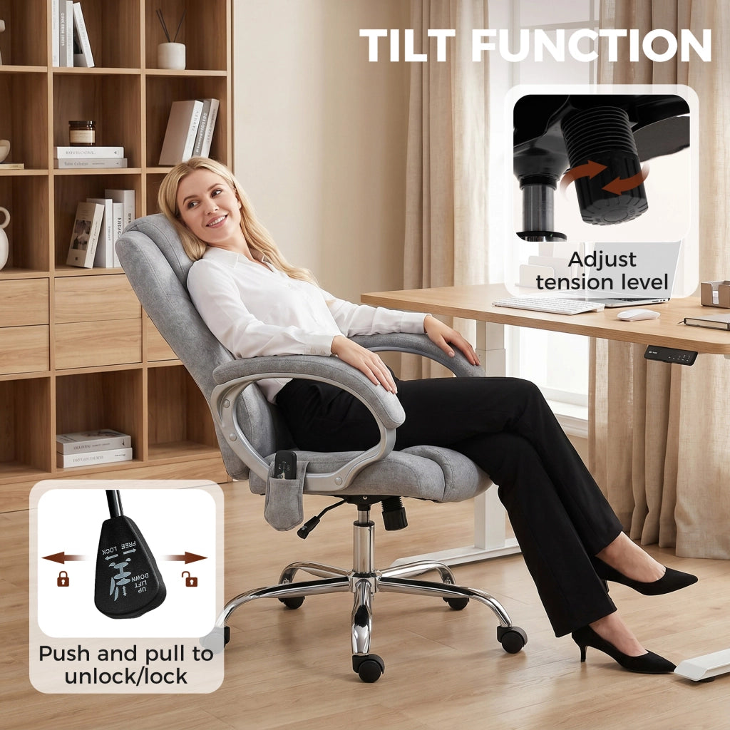 Poltrona da Ufficio Massaggiante a 4 Punti con Riscaldamento e Braccioli, Sedia Ergonomica Grigio per Casa e Studio