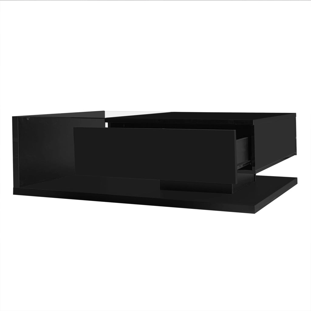 TAVOLINO DA SALOTTO 105x55x32,5 cm Nero Lucido con vetro e LED