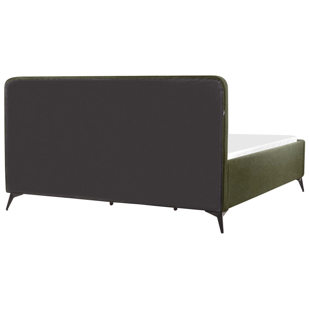 Letto matrimoniale imbottito in bouclé verde gambe in metallo nero 180x200 cm testiera stile classico minimalista
