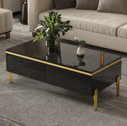 Tavolino da caffè 100x50x36 cm con doppio cassetto; finitura lucida; truciolare nero