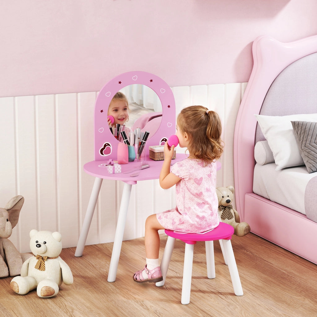 Toeletta per bambini con sgabello e specchio ¨C Xylo ¨C rosa con cuori 3-6 anni