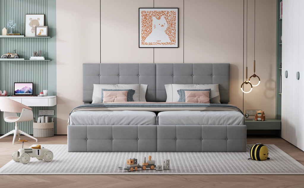 Letto matrimoniale – 180x200 cm – idraulico contenitore multiuso – velluto grigio