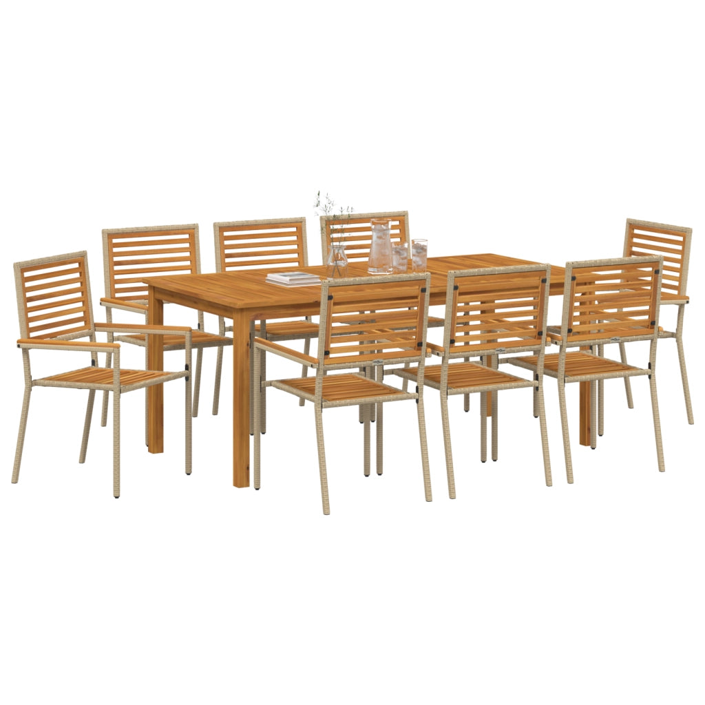 Set da Pranzo da Giardino in 9 Pezzi  Beige in Polyrattan Acacia