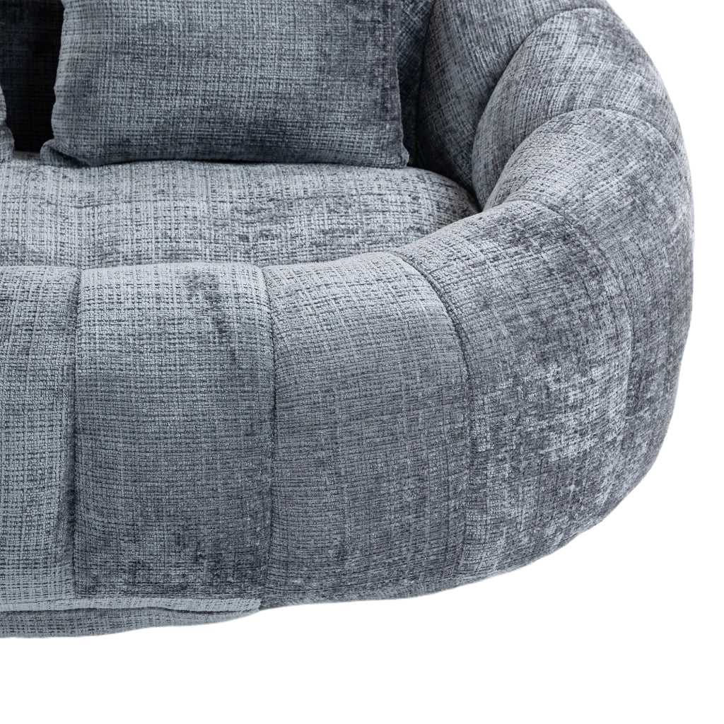 Poltrona Pouf Relax con Braccioli, Schienale Alto e Imbottitura in Schiuma, in Ciniglia Grigio 150 × 95 × 63 cm
