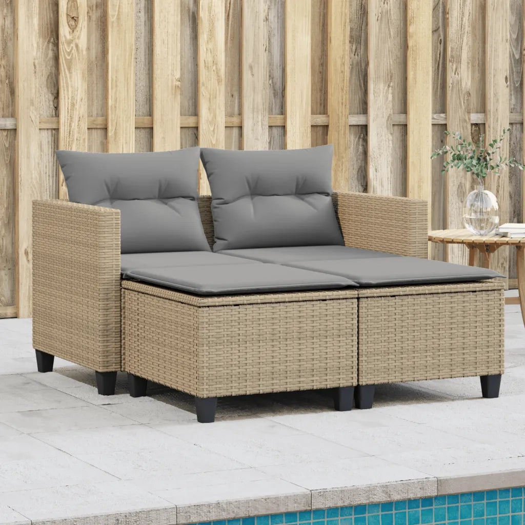 Divano da Giardino 2 Posti con Sgabelli-Sofa da Giardino-Divano da esterno Beige in Polyrattan 721772