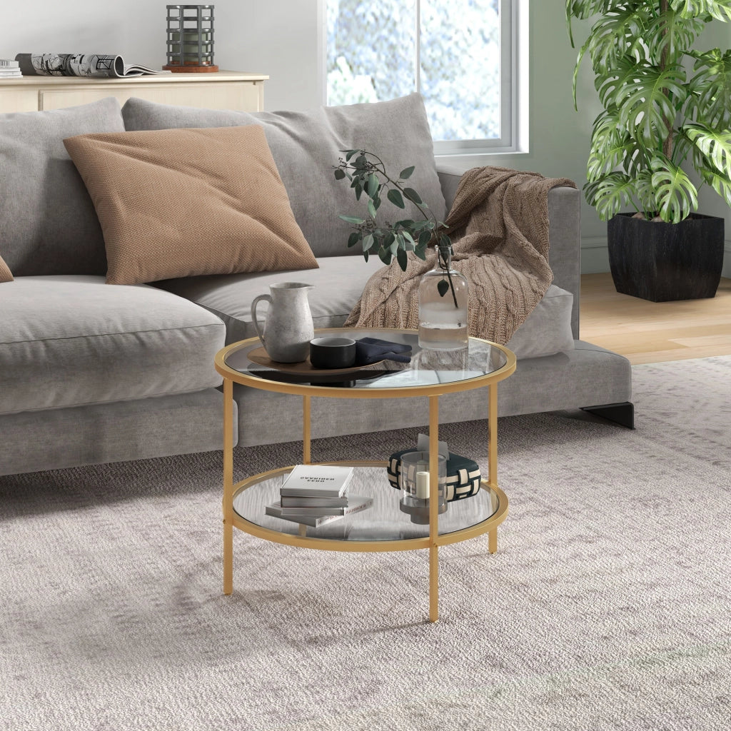 Tavolino da caff¨¨ rotondo 2 livelli ¨C Xylo ¨C ?60x43 cm dorato