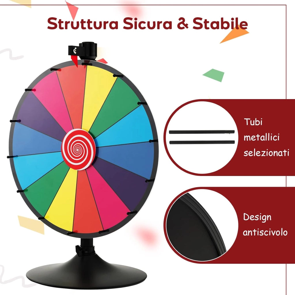 24'' Gioco Ruota Personalizzabile, 2 in 1 Ruota della Fortuna da Terra o Tavolo, Altezza Regolabile, con Pennarello Cancellabile e Cancellino, Ruota Fortuna per Fiera Carnevale Feste