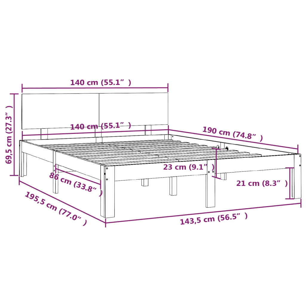 Giroletto-Struttura Letto Bianco in Legno Massello di Pino 140x190 cm 758748