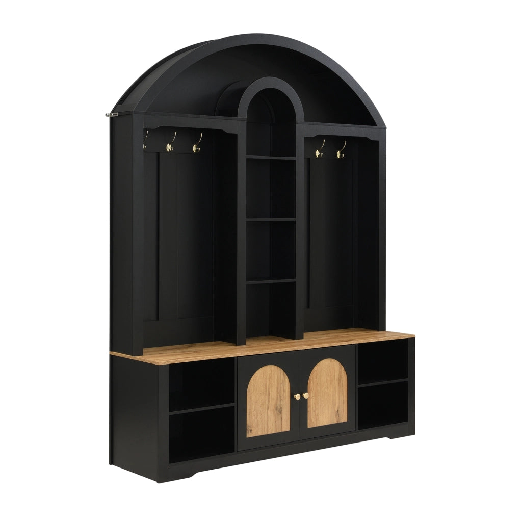 Armadio guardaroba 150x40x195 cm nero MDF, ganci e ripiani
