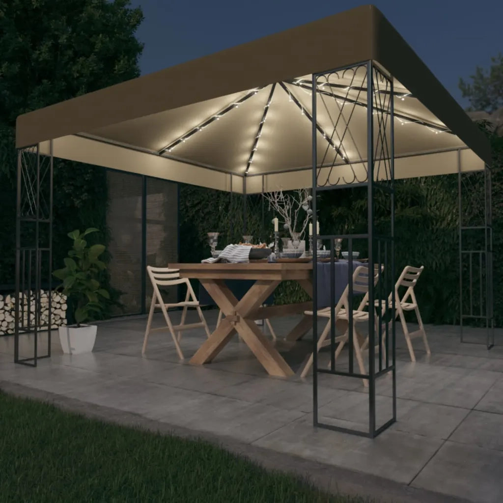 Gazebo con Luci a Stringa LED 3x3 m in Tessuto Grigio Talpa 3070330