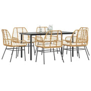 Set Pranzo da Giardino 7pz con Cuscini Marrone Polyrattan Vetro 3334559