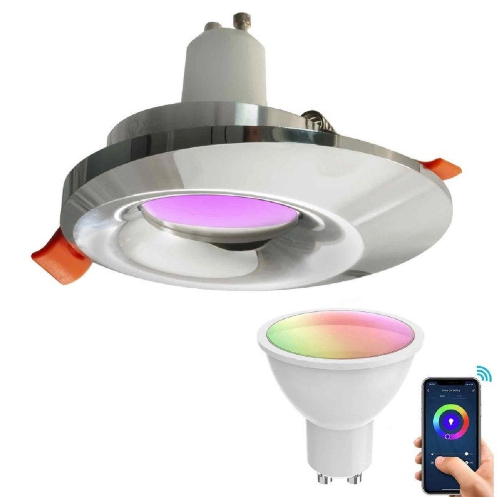 Trade Shop - Faretto Led Smart Incasso 65mm Led 5w Gu10 Intelligente Wifi Rgb Cct Alexa Google - Silver