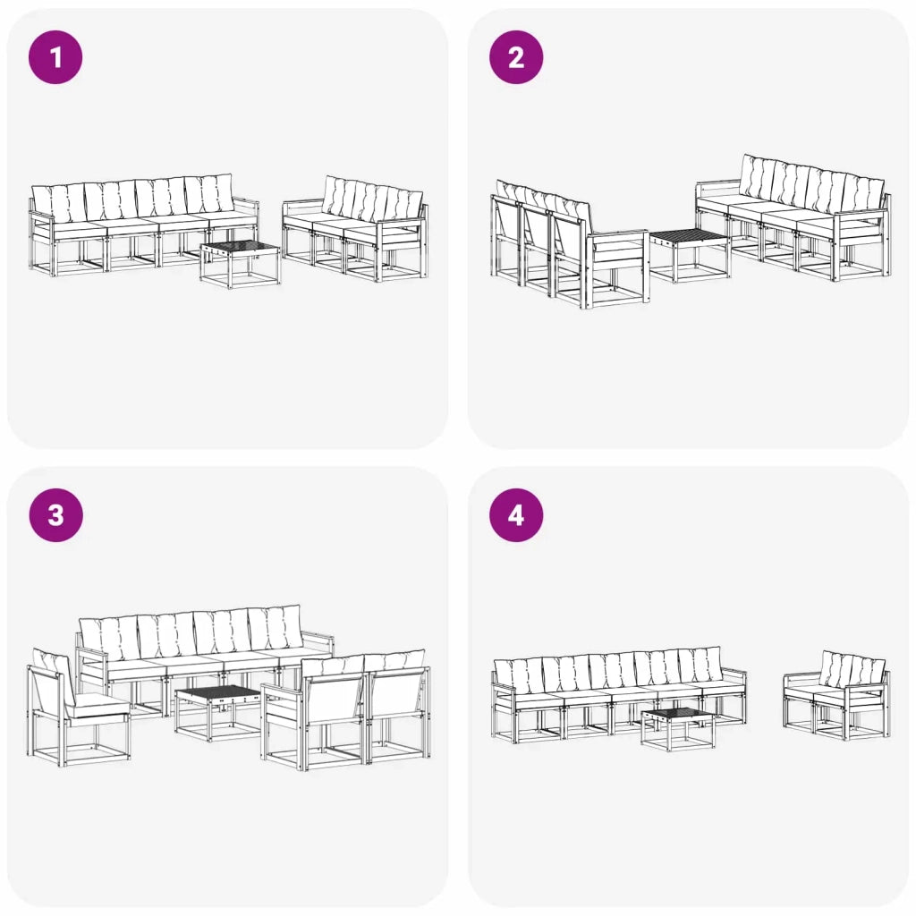 Set di divani da esterno 8 pz Bianco e Nero 3389278