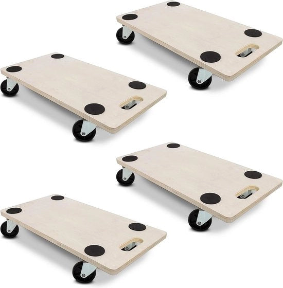 Roller in legno con ruote - Maniglia fino a 200 kg - Antiscivolo - Dimensioni: 11 x 58 x 30 cm - Cane da mobilio naturale