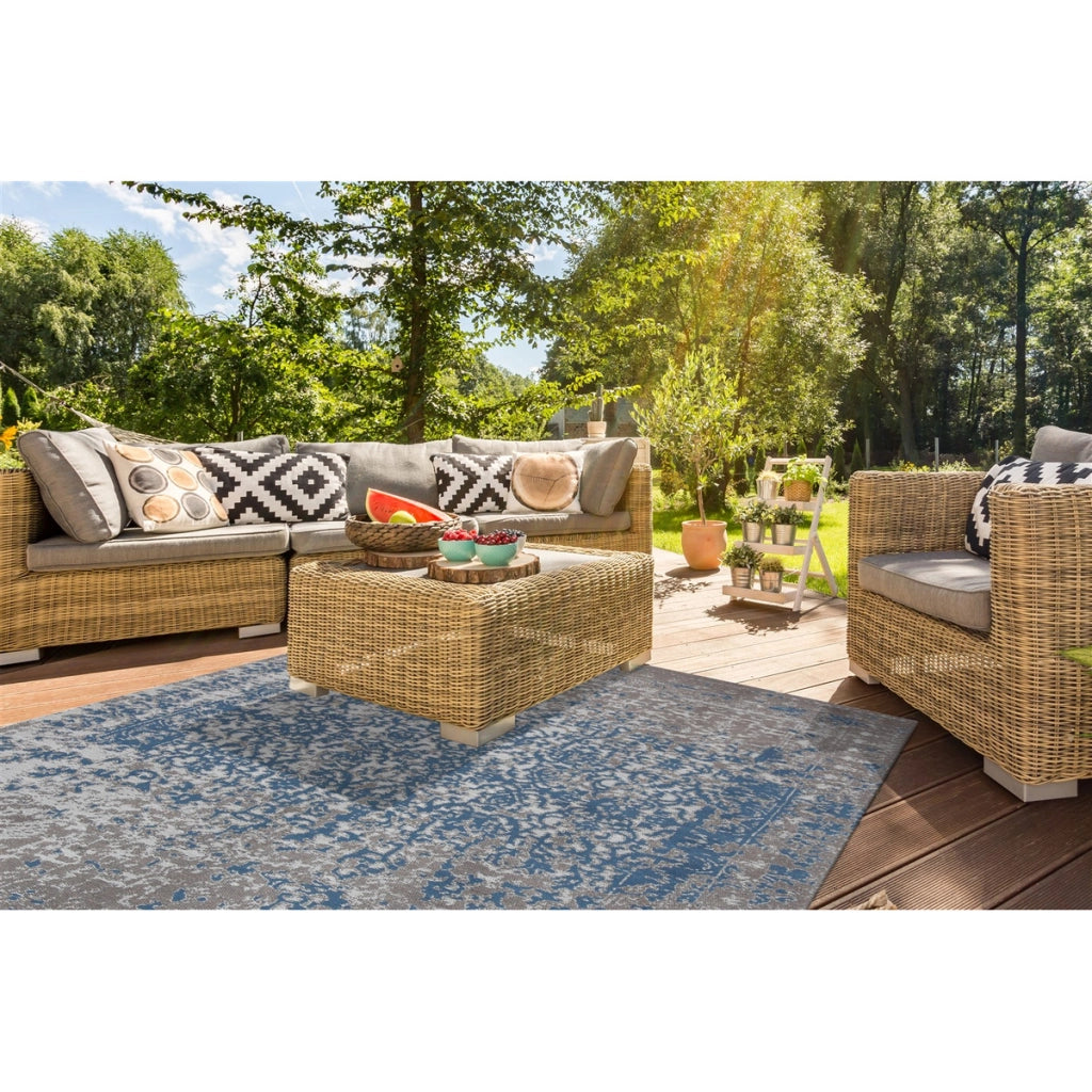 Tappeto Vintage Sunny 300 Beige e Blu per Interno ed Esterno