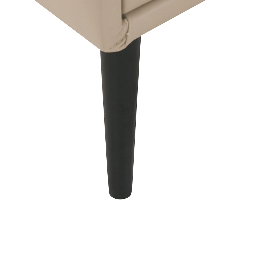 Comodino Rivestimento in Ecopelle Beige 2 Cassetti Comodino Design Moderno Minimalista Gambe Nere