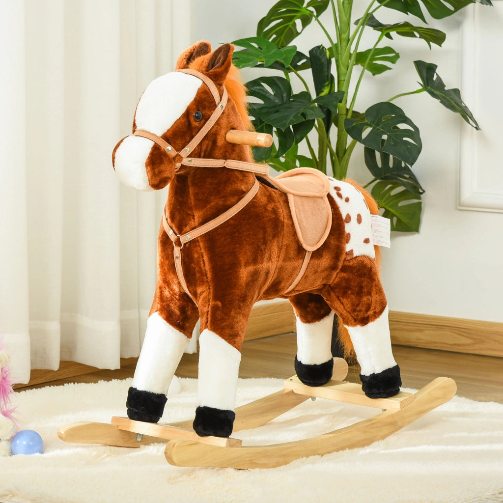 Cavallo a Dondolo in Peluche per Bambini con Suono ¨C zephmum ¨C Marrone 74x28x65 cm