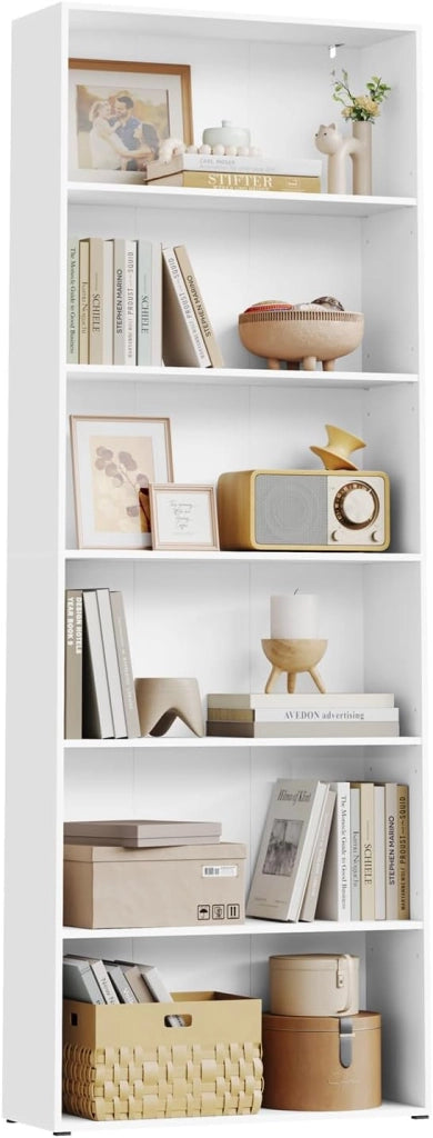 Libreria, scaffale con 6 ripiani regolabili, scaffale aperto, divisorio in piedi, per soggiorno, ufficio, camera da letto, 60 x 180 x 23,5 cm, bianco, SK052ws