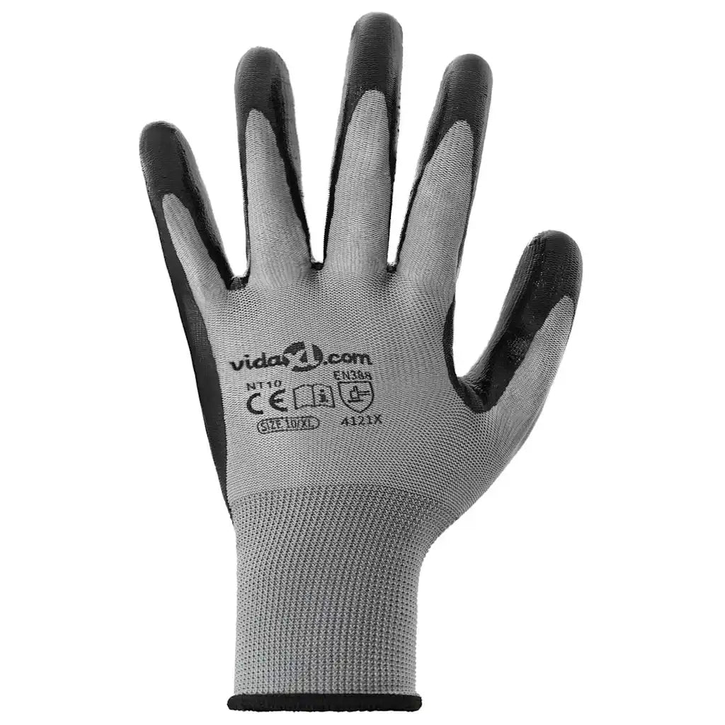 Guanti da Lavoro 12 pz Grigio e Nero 10 / xl Poliestere CFW8091234