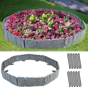 Gazonrand flexibile in plastica senza scavare con punte di ancoraggio - Recinzione di paesaggio con bordo imitante pietra - Progetto di giardino da fare da sé per esterni - 40 pezzi/10 m recinzione di gazon in grigio