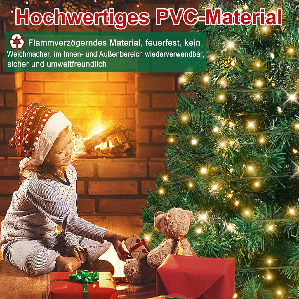 Albero di Natale artificiale con illuminazione, 180 cm, in PVC, artificiale, con 250 LED e supporto, decorazione natalizia, verde