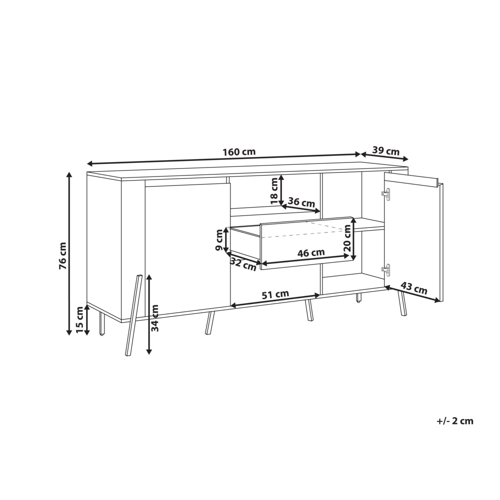 Credenza in legno massiccio bianco 3 cassetti gambe in metallo design moderno
