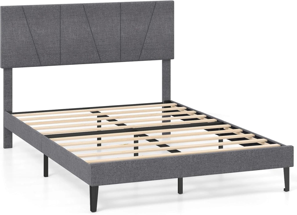Telaio letto imbottito per 2 persone, testiera regolabile su 3 livelli, 10 doghe in legno e spazio di archiviazione, montaggio semplice, supporta fino a 360 kg, grigio scuro (140 x 200 cm)