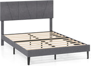 Telaio letto imbottito per 2 persone, testiera regolabile su 3 livelli, 10 doghe in legno e spazio di archiviazione, montaggio semplice, supporta fino a 360 kg, grigio scuro (140 x 200 cm)