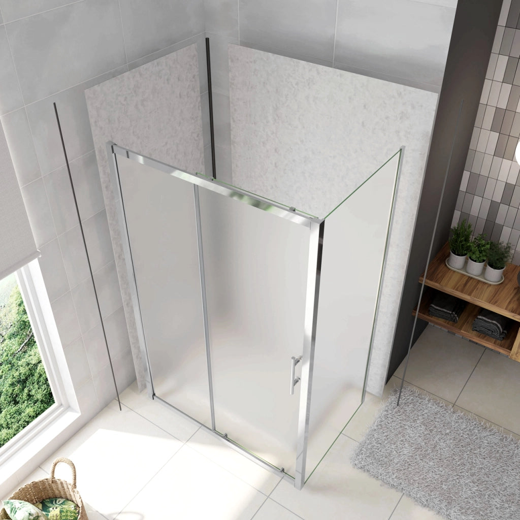 H.185 cm Box Doccia Angolare Porta Scorrevole con Parete Fissa Vetro Temperato 5 mm Satinato Opaco 110x70 cm