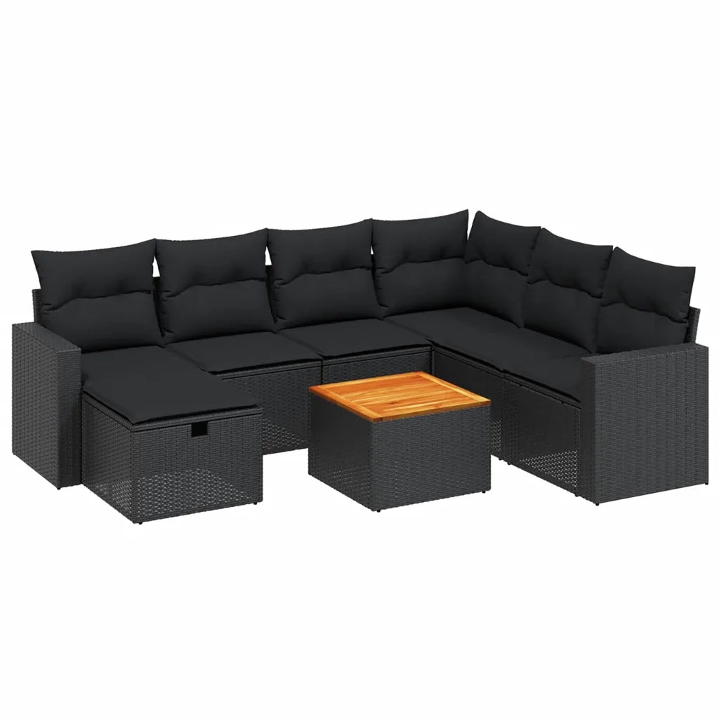 Set Divani da Giardino con Cuscini 8 pz Nero in Polyrattan 3264849