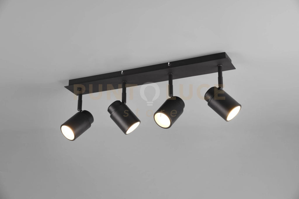 ANGELO H2O BARRA 4 SPOTS ORIENTABILI NERO IP44 L.52CM  4 LUCI ATTACCO GU10