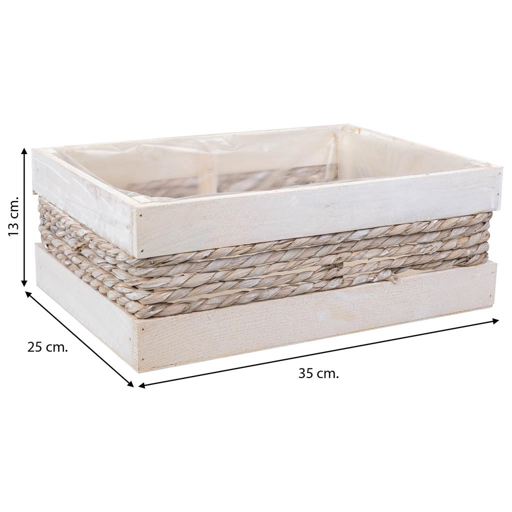 Cesto in legno e corda bianco 35x25x12/31h
