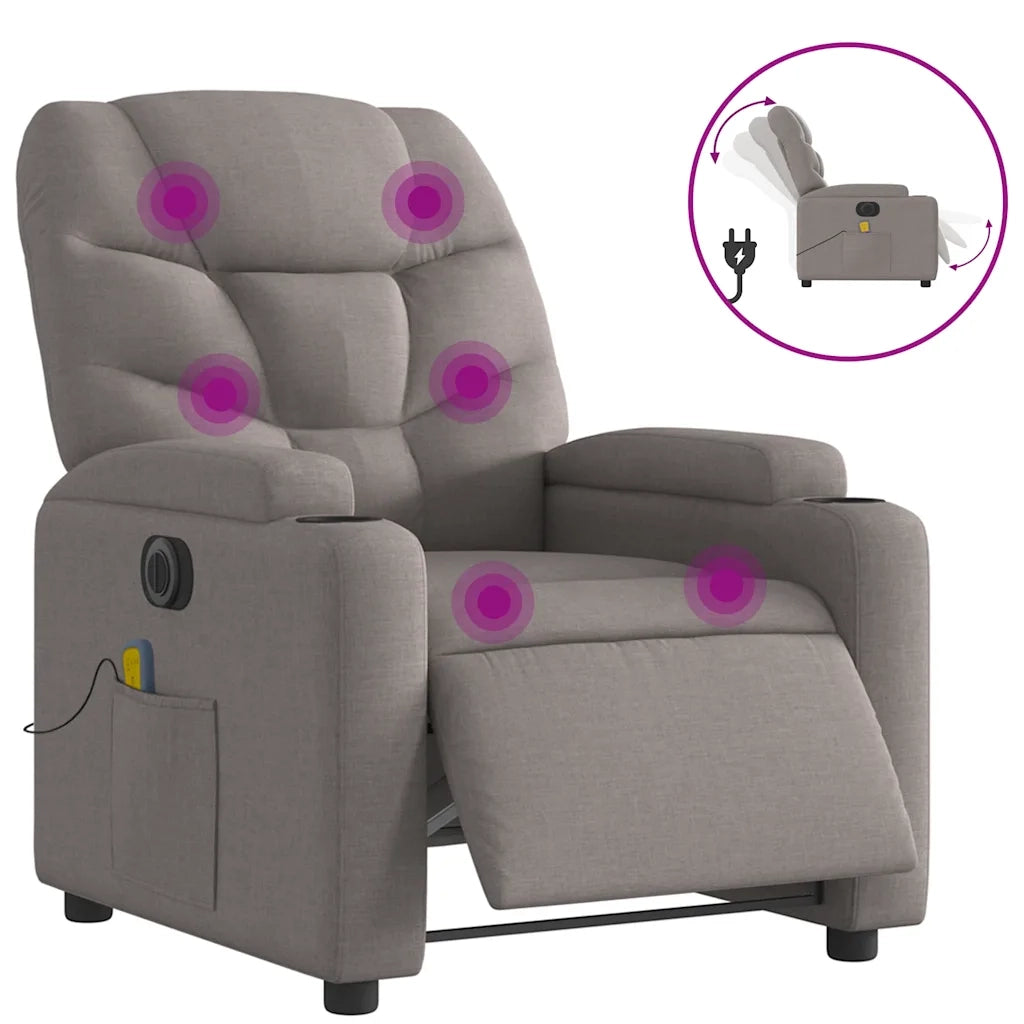 Poltrona Massaggiante | Sedia Relax Reclinabile Elettrica Tortora in Tessuto