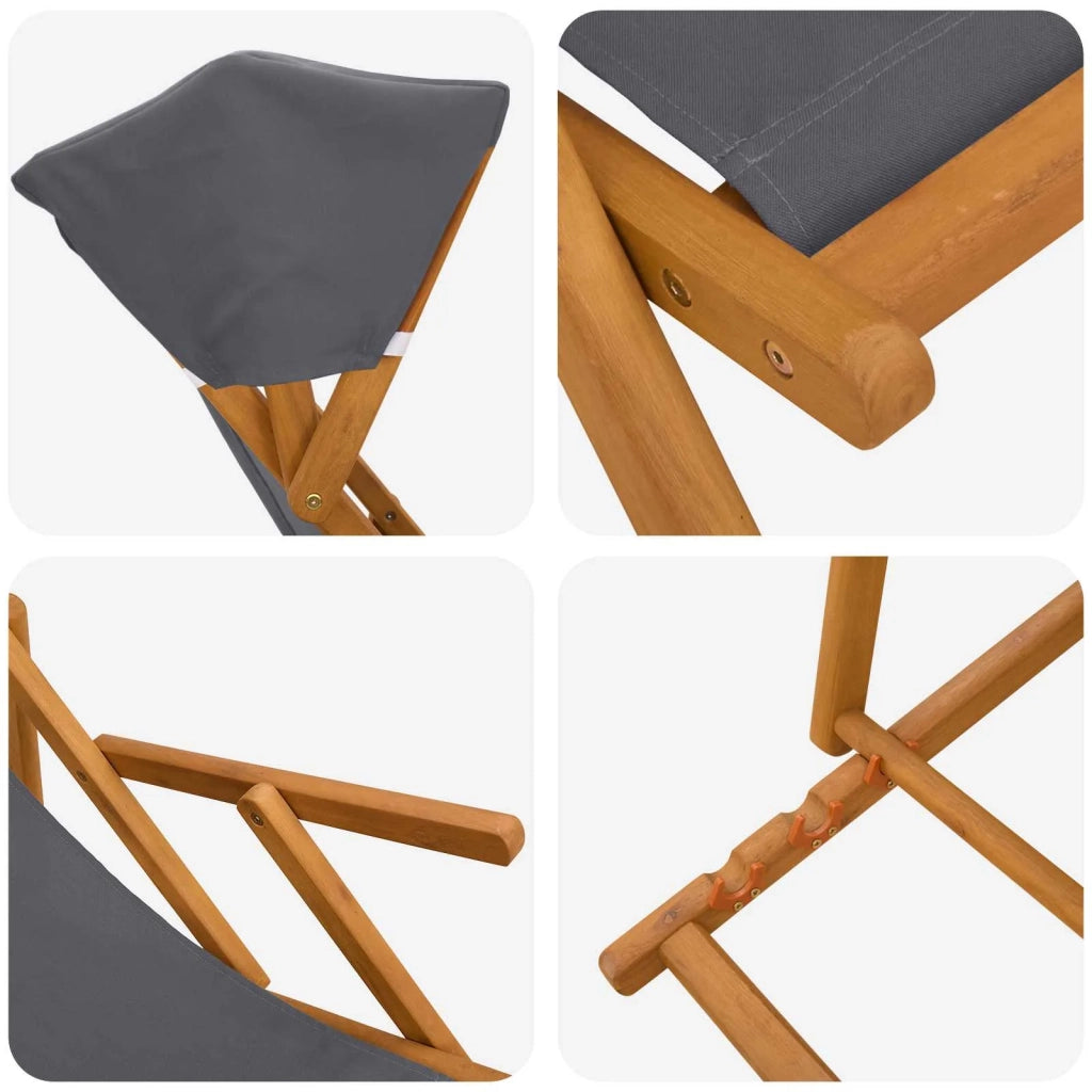 Lettino 3 Posizione Legno di Eucalipto Massello Grigio 42024883