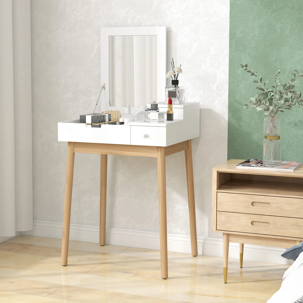 Mobile Toeletta con Specchio a Ribalta e 2 Cassetti Bianco per Camera da Letto e Salotto 60 x 50 x 85,5 cm