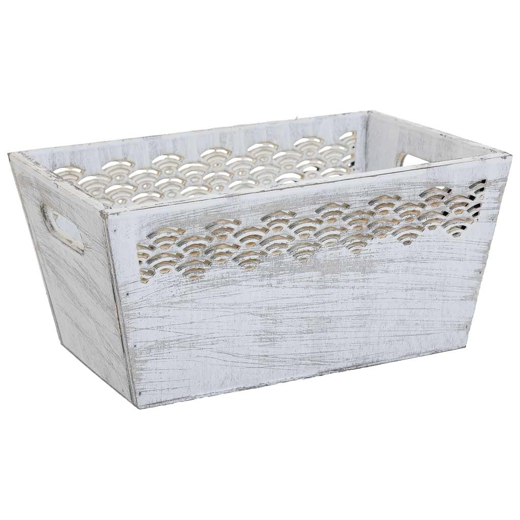 Set di 2 cesti in legno bianco 25x17x12h-20x12x9,5