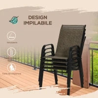 Sedie da Giardino Set 4 Pezzi, Sedie da Esterno Impilabili in Metallo e Tessuto Traspirante, Marrone
