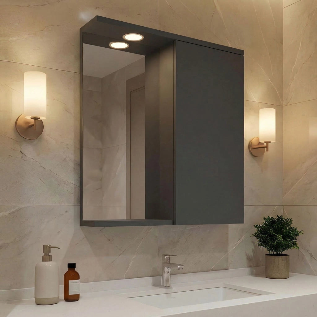 Mobile da bagno con specchio "Purus 55" - 56 x 18 x 68 cm - Antracite opaco